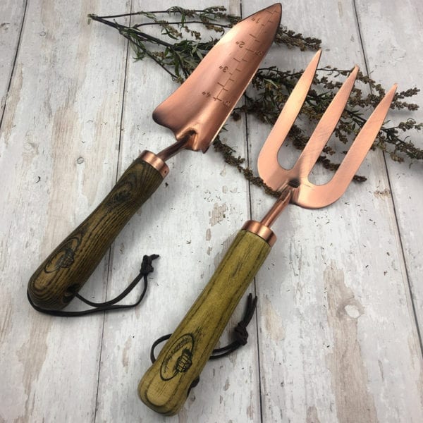 A picture of copper plated gardent tools