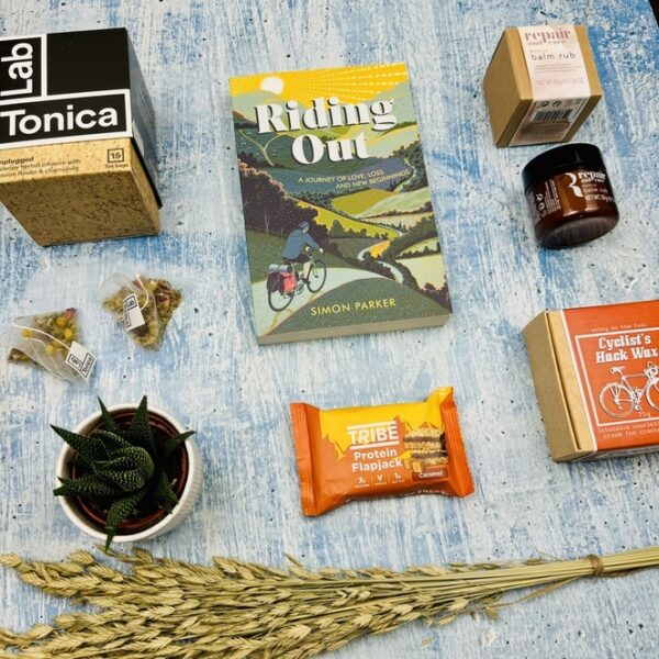 A picture of the all of the products that are included in the Mindful Cyclist Gift Box.