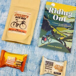 A picture of the range of products included in the Mini Cyclist Gift Box. This is a novelty gifts that is suitable for Cyclists,