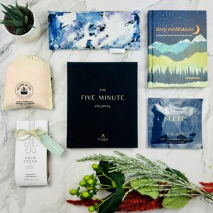 A picture of the products included in the Ultimate Sleep Care Package. A gift for sleep lovers and those who do or need to prioritise their sleep.