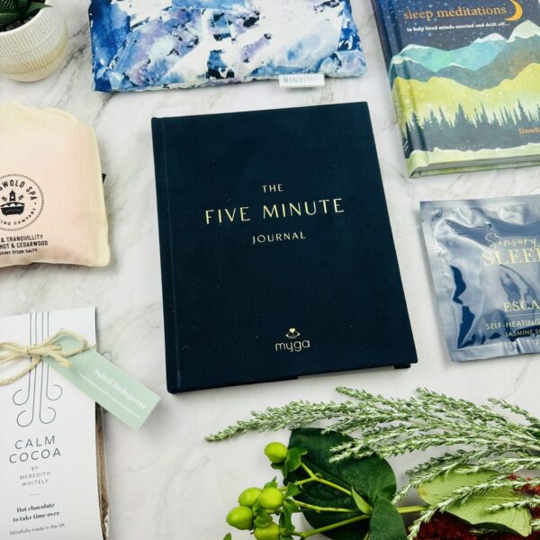 A picture of the Myga Five Minute Journal which is included in the Ultimate Sleep Care Package