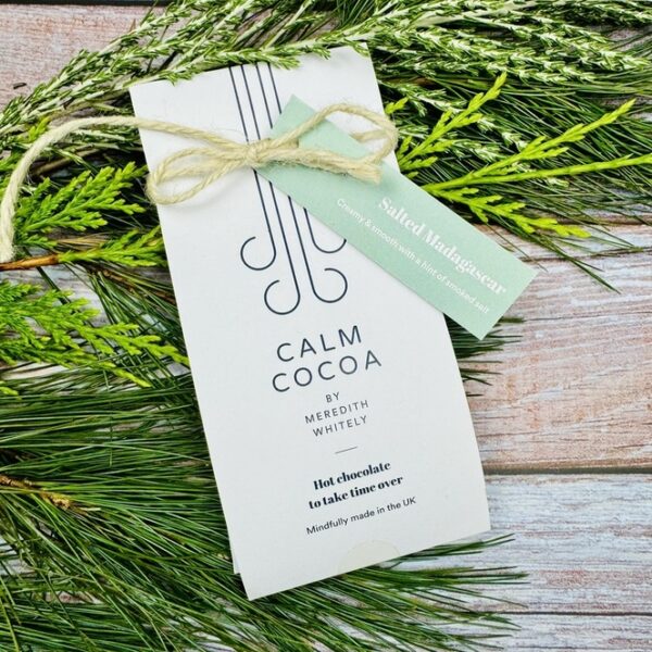 A picture of the Calm Cocoa Hot Chocolate taster pack that is inlcuded in the Women's Headspace Gift box