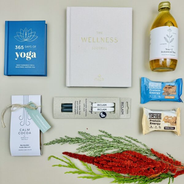 A picture of the selection of each yoga gift for women which is included in the Yoha Wellness Gift Hamper.