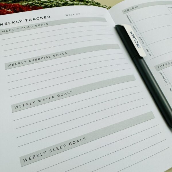 A picture of the inside of the Wellness Journal that is included in the Yoga Wellness Gift Hamper