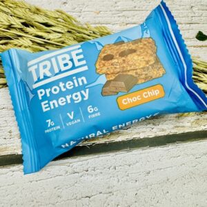 A picture of the Tribe Choc Chip Protien Flapjack which is included in the The range of wild swimmers gifts that are included in the Ultimate Wild Swimmers Gift Box.