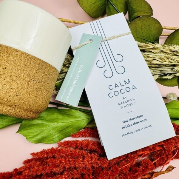 A picture of the Calm Cocoa Hot Chocolote that is included in the Self Care Package Gift Box