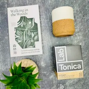 A picture of the range of products that are included in the Forest Bathing Gift Box. A gift for nature lover that is perfect for friends and family.