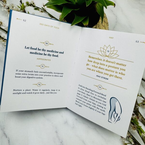 A picture of the inside of the 365 Days of Yoga Book that is included in the Yoga Treat Gift Box