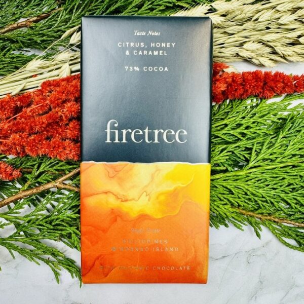 A picture of the Citrus, Honey and Caramel Firetree Chocolate that are included in the Positivity & Self-Care Box