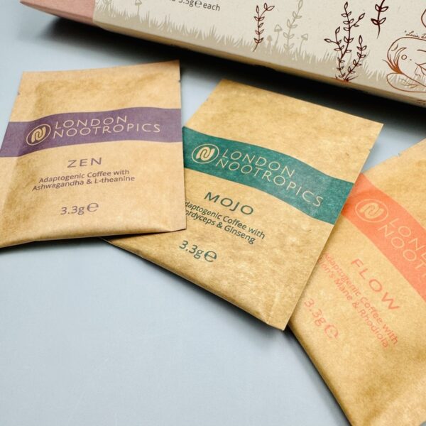 A picture of the Nootropics coffee sachets that are included in the Nootropics Wellness Planner Gift Box