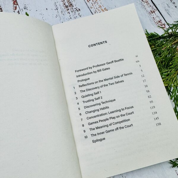 A picture of the inside of the The Inner Game of Tennis book that is included Nootropics Tennis Wellness Box