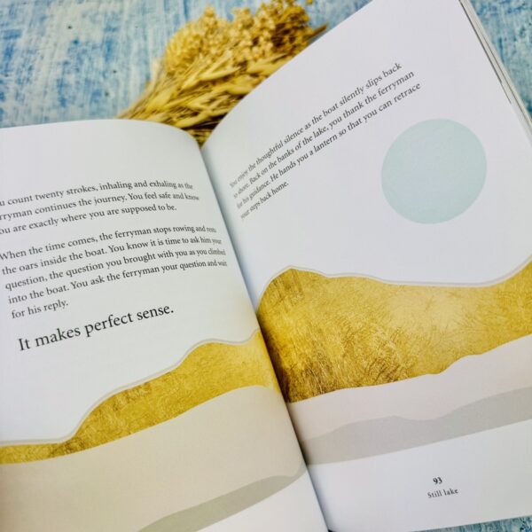 A picture of the inside of the Sleep Meditation Book that is included in the Sleep Meditation Wellness Box