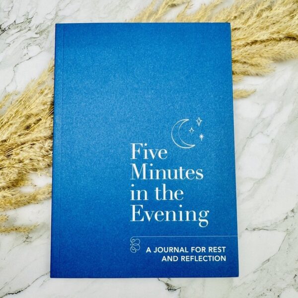 A picture of the Five Minutes in the Evening Journal that is included in the Evening Wind Down Reflection Box