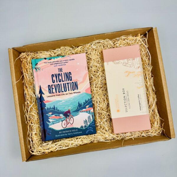A picture of the products included in the Nootropics Cyclist Wellnesss Box. A gift for cyclist presented in the MindFill packaging.
