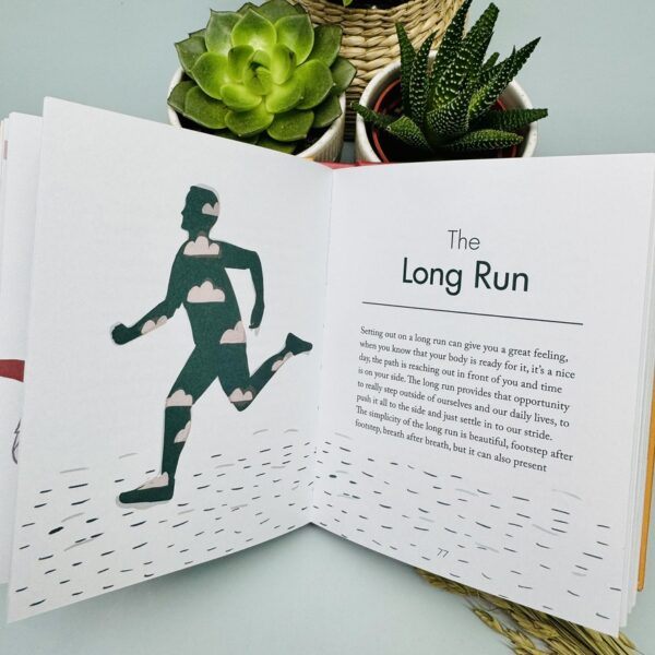 A picture of the inside of the Mindful thoughts for Runners Book that is included in Run Well Gift Box