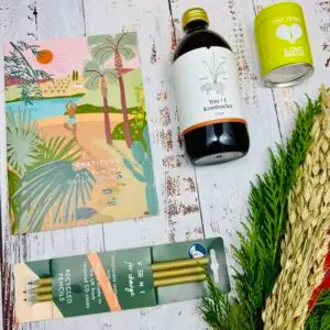 A journal gift set showing the products that are included in the Gratitude Care Package