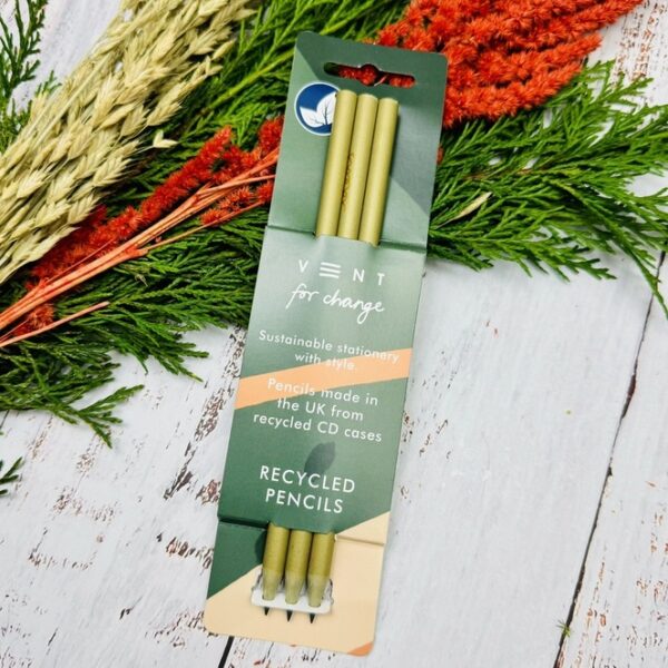 A picture of the Vent Recycled pencils that are included in the Gratitude Care Package