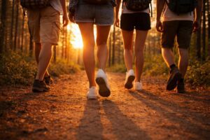 A picture of people walking in nature that is being used for the gifts for someone who loves walking blog post.