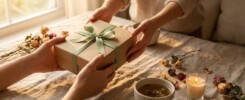 A image of someone passing on a self-care present.